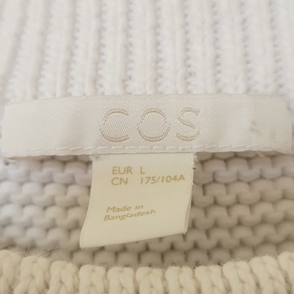 COS Womens White Neutral Chunky Knit 3/4 Sleeve Cotton Sweater - Size Large - Picture 5 of 7